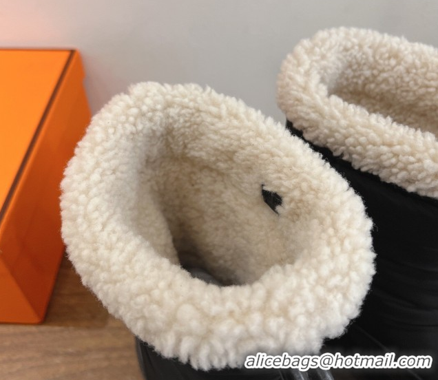 Best Price Hermes Nylon and Shearling Platform Ankle Boots HS122201 Black 2026