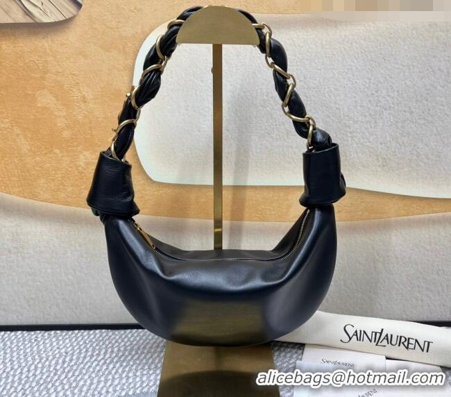 Promotional Saint Laurent Amalia Mini Hobo Bag in Shiny Leather 862558 Black 2026