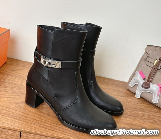 Durable Hermes Neo Heel Ankle Boots in Calfskin Leather Black 1222007 2026