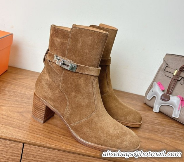 Luxury Discount Hermes Neo Heel Ankle Boots in Suede Taupe Brown 1222008 2026
