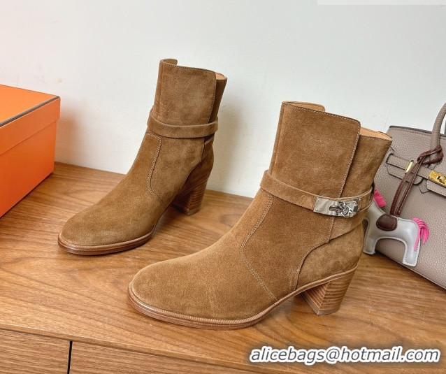 Luxury Discount Hermes Neo Heel Ankle Boots in Suede Taupe Brown 1222008 2026