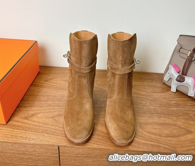 Luxury Discount Hermes Neo Heel Ankle Boots in Suede Taupe Brown 1222008 2026
