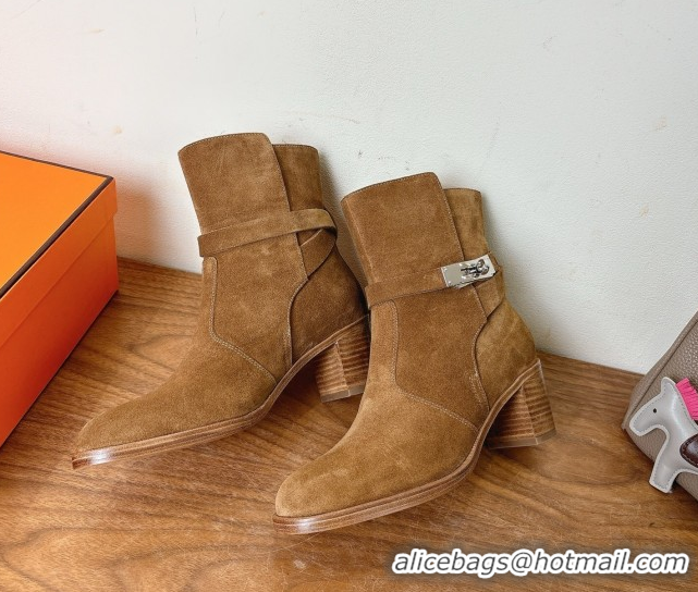 Luxury Discount Hermes Neo Heel Ankle Boots in Suede Taupe Brown 1222008 2026