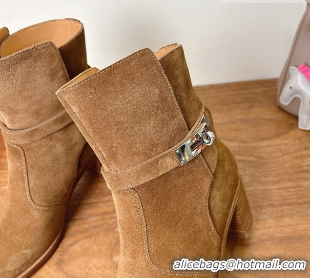 Luxury Discount Hermes Neo Heel Ankle Boots in Suede Taupe Brown 1222008 2026