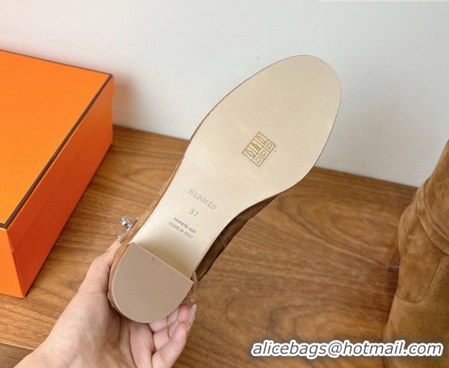 Luxury Discount Hermes Neo Heel Ankle Boots in Suede Taupe Brown 1222008 2026