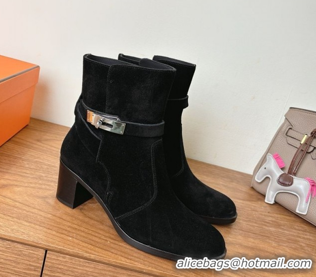 Luxury Hermes Neo Heel Ankle Boots in Suede Black 1222009 2026