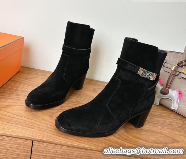Luxury Hermes Neo Heel Ankle Boots in Suede Black 1222009 2026