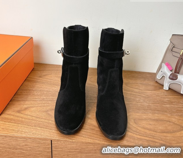 Luxury Hermes Neo Heel Ankle Boots in Suede Black 1222009 2026