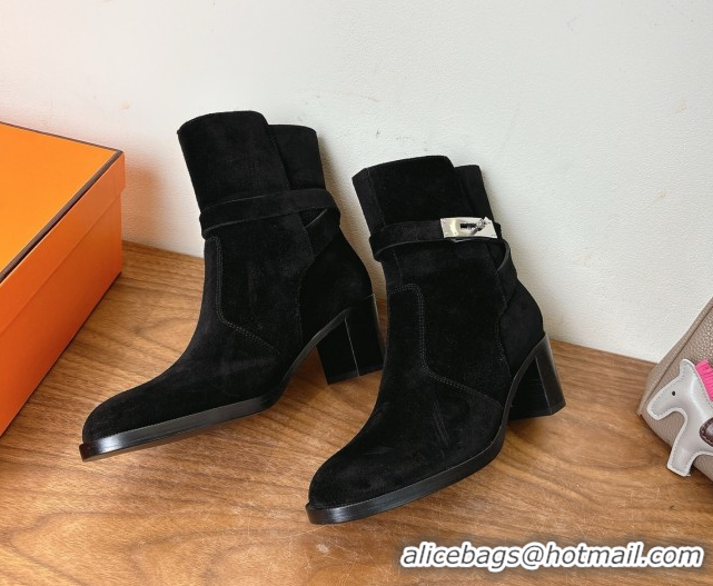 Luxury Hermes Neo Heel Ankle Boots in Suede Black 1222009 2026