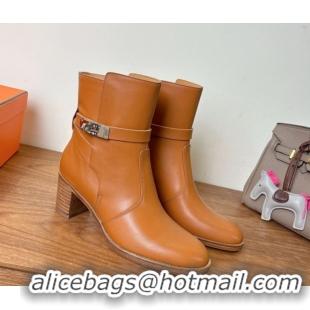 Cheap Price Hermes Neo Heel Ankle Boots in Calfskin Leather Brown 1222010 2026