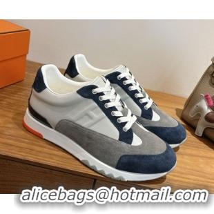 Buy Luxury Hermes Trail Sneakers in Calfskin and Suede White/Grey/Blue 1222011 2026