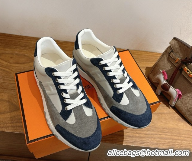 Buy Luxury Hermes Trail Sneakers in Calfskin and Suede White/Grey/Blue 1222011 2026