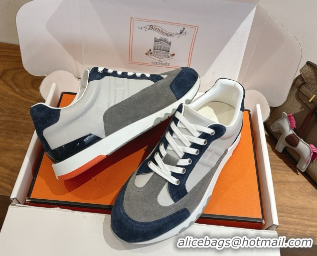 Buy Luxury Hermes Trail Sneakers in Calfskin and Suede White/Grey/Blue 1222011 2026