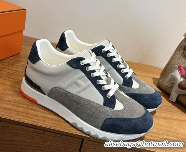Buy Luxury Hermes Trail Sneakers in Calfskin and Suede White/Grey/Blue 1222011 2026