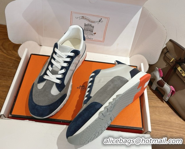 Buy Luxury Hermes Trail Sneakers in Calfskin and Suede White/Grey/Blue 1222011 2026