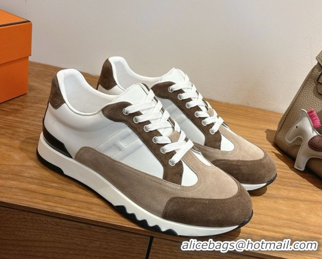 Low Price Hermes Trail Sneakers in Calfskin and Suede White/Beige/Brown 1222012 2026