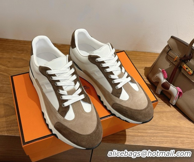 Low Price Hermes Trail Sneakers in Calfskin and Suede White/Beige/Brown 1222012 2026