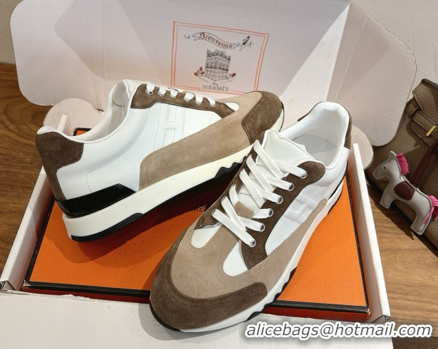 Low Price Hermes Trail Sneakers in Calfskin and Suede White/Beige/Brown 1222012 2026