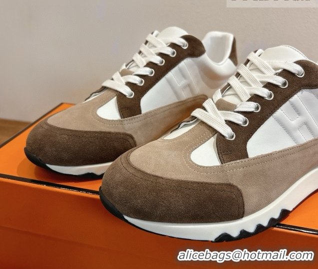 Low Price Hermes Trail Sneakers in Calfskin and Suede White/Beige/Brown 1222012 2026