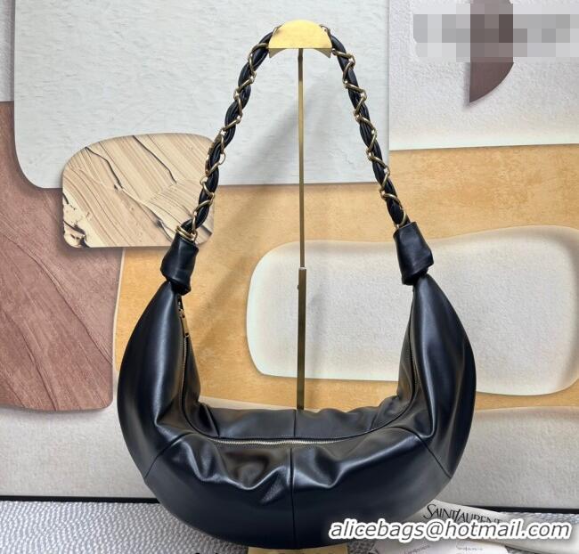 Best Grade Saint Laurent Amalia Hobo Bag in Shiny Leather 862210 Black 2026