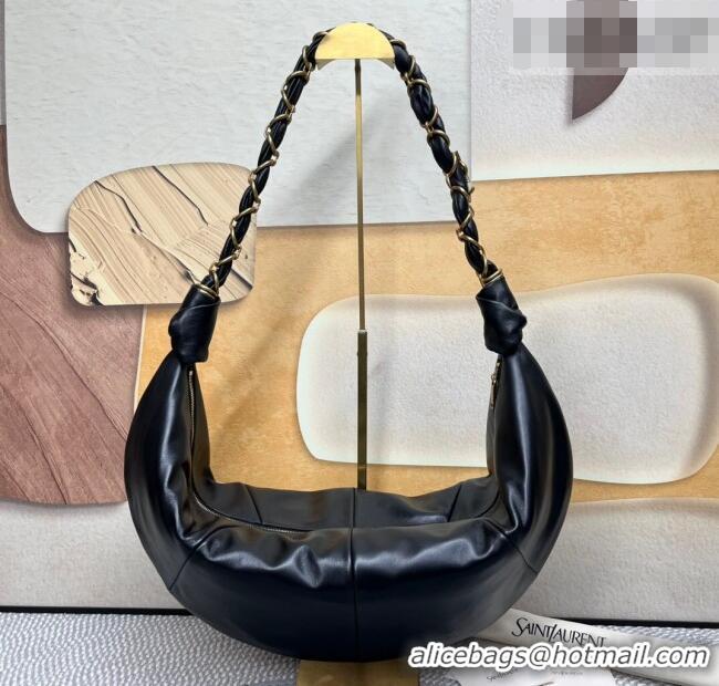 Best Grade Saint Laurent Amalia Hobo Bag in Shiny Leather 862210 Black 2026