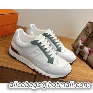 Generous Hermes Trail Sneakers in Calfskin and Suede White/Green 1222015 2026