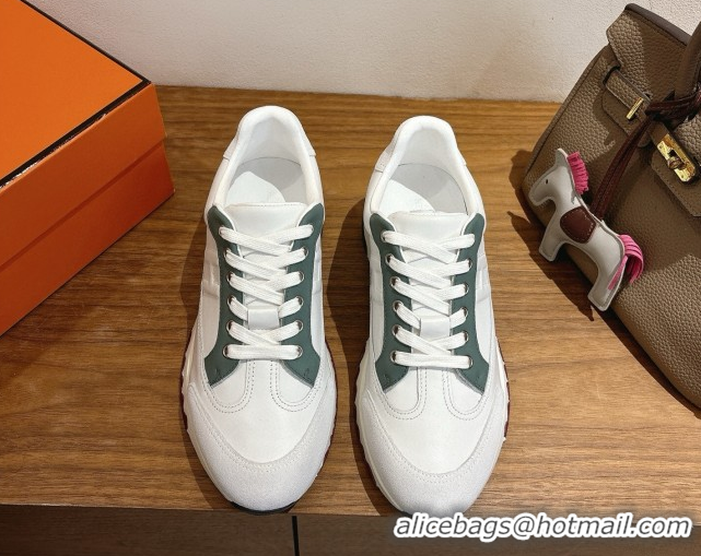 Generous Hermes Trail Sneakers in Calfskin and Suede White/Green 1222015 2026