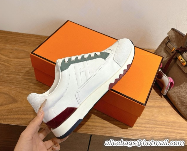 Generous Hermes Trail Sneakers in Calfskin and Suede White/Green 1222015 2026