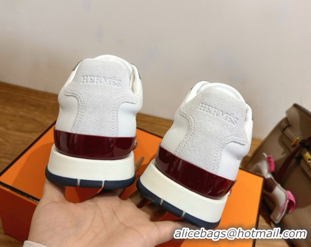 Generous Hermes Trail Sneakers in Calfskin and Suede White/Green 1222015 2026