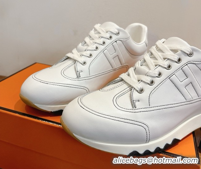 Best Price Hermes Trail Sneakers in Calfskin Leather White 1222016 2026