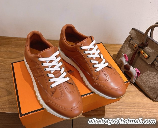 Inexpensive Hermes Trail Sneakers in Calfskin Leather Brown 1222018 2026