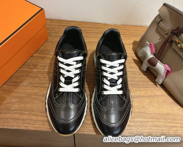 Duplicate Hermes Trail Sneakers in Calfskin Leather Black 1222019 2026