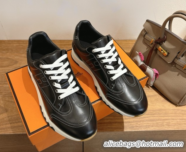 Duplicate Hermes Trail Sneakers in Calfskin Leather Black 1222019 2026