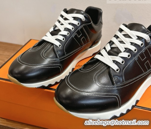 Duplicate Hermes Trail Sneakers in Calfskin Leather Black 1222019 2026