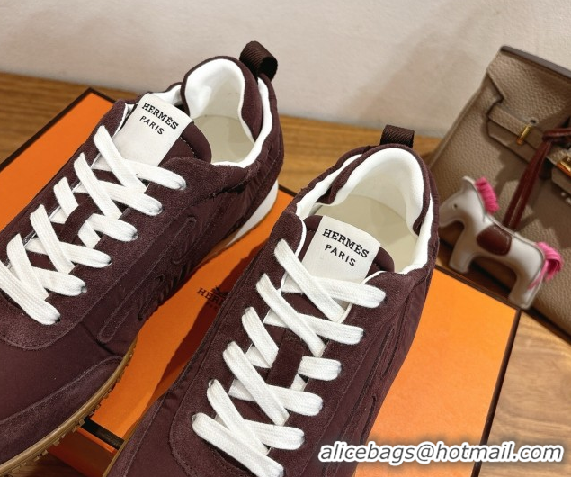 Super Quality Hermes Jet Sneakers in Fabric and Suede Dark Brown 1222021 2026