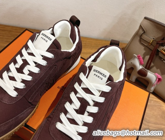 Super Quality Hermes Jet Sneakers in Fabric and Suede Dark Brown 1222021 2026