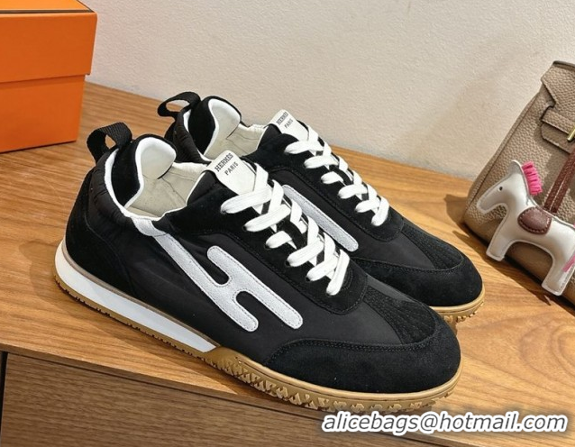 Design Hermes Jet Sneakers in Fabric and Suede Black/White 1222023 2026