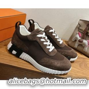 Buy Duplicate Hermes Bouncing Sneakers in Fabric and Suede Dark Brown 1222024 2026