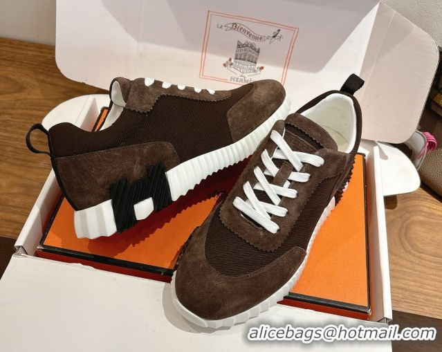 Buy Duplicate Hermes Bouncing Sneakers in Fabric and Suede Dark Brown 1222024 2026