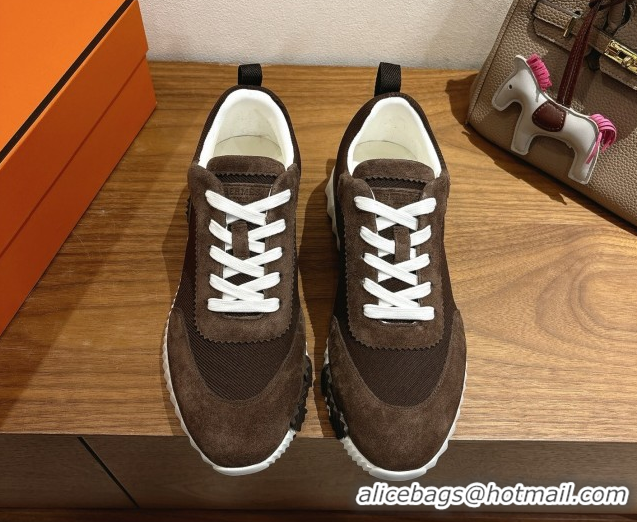 Buy Duplicate Hermes Bouncing Sneakers in Fabric and Suede Dark Brown 1222024 2026
