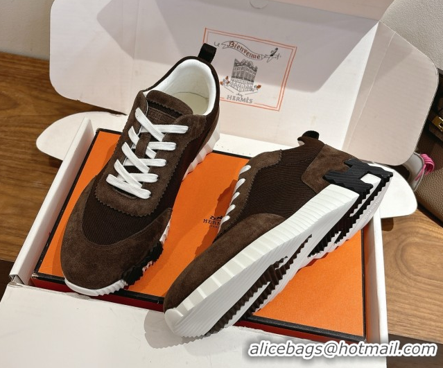 Buy Duplicate Hermes Bouncing Sneakers in Fabric and Suede Dark Brown 1222024 2026