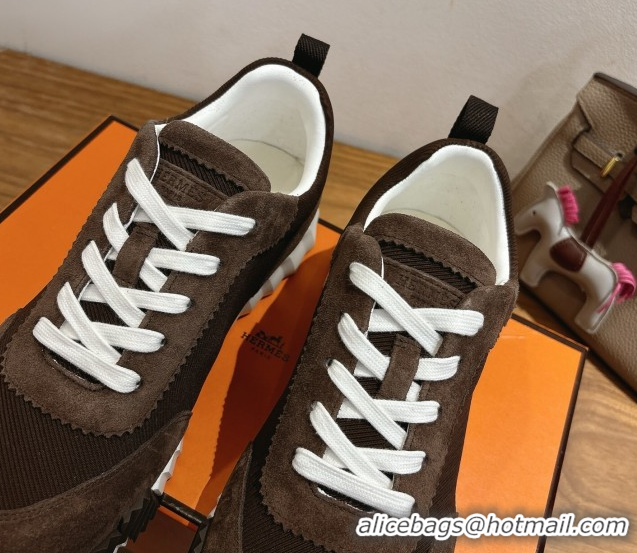 Buy Duplicate Hermes Bouncing Sneakers in Fabric and Suede Dark Brown 1222024 2026