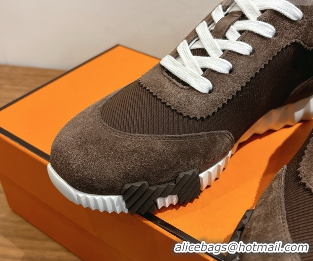 Buy Duplicate Hermes Bouncing Sneakers in Fabric and Suede Dark Brown 1222024 2026