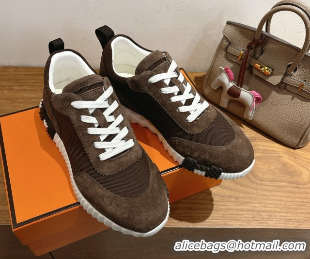 Buy Duplicate Hermes Bouncing Sneakers in Fabric and Suede Dark Brown 1222024 2026