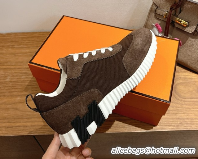 Buy Duplicate Hermes Bouncing Sneakers in Fabric and Suede Dark Brown 1222024 2026