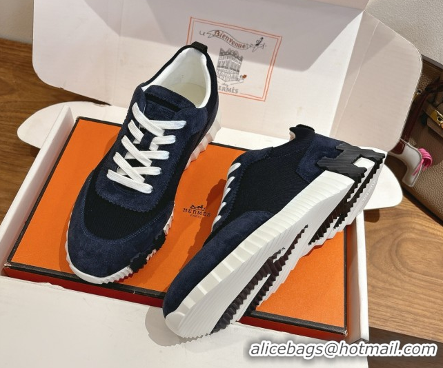 Duplicate Hermes Bouncing Sneakers in Fabric and Suede Dark Blue 1222025 2026