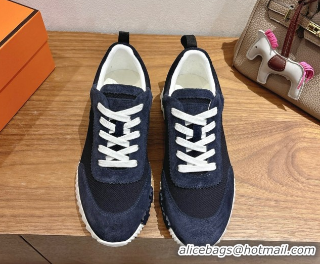 Duplicate Hermes Bouncing Sneakers in Fabric and Suede Dark Blue 1222025 2026