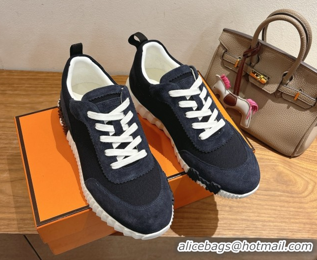 Duplicate Hermes Bouncing Sneakers in Fabric and Suede Dark Blue 1222025 2026