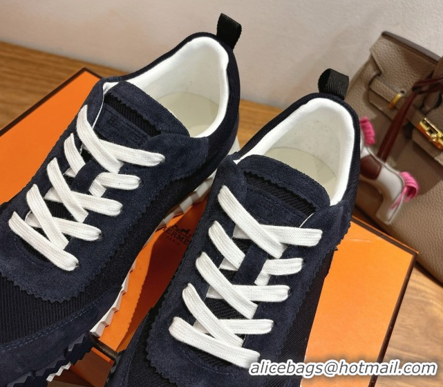 Duplicate Hermes Bouncing Sneakers in Fabric and Suede Dark Blue 1222025 2026