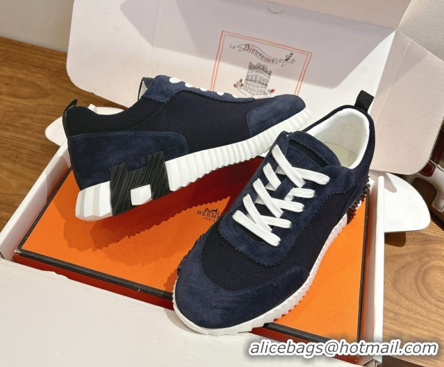 Duplicate Hermes Bouncing Sneakers in Fabric and Suede Dark Blue 1222025 2026